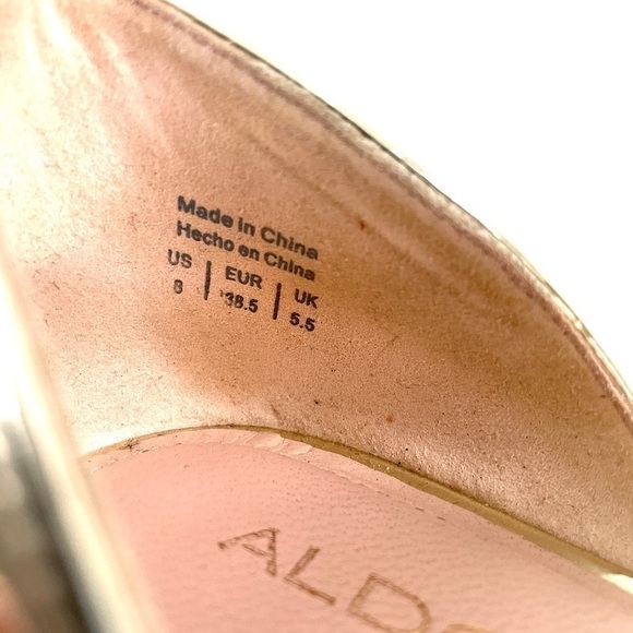 Aldo Patent Leather Polesia Gold Metallic Ankle Strap Stiletto High Heel Shoe 8 - Picture 9 of 12